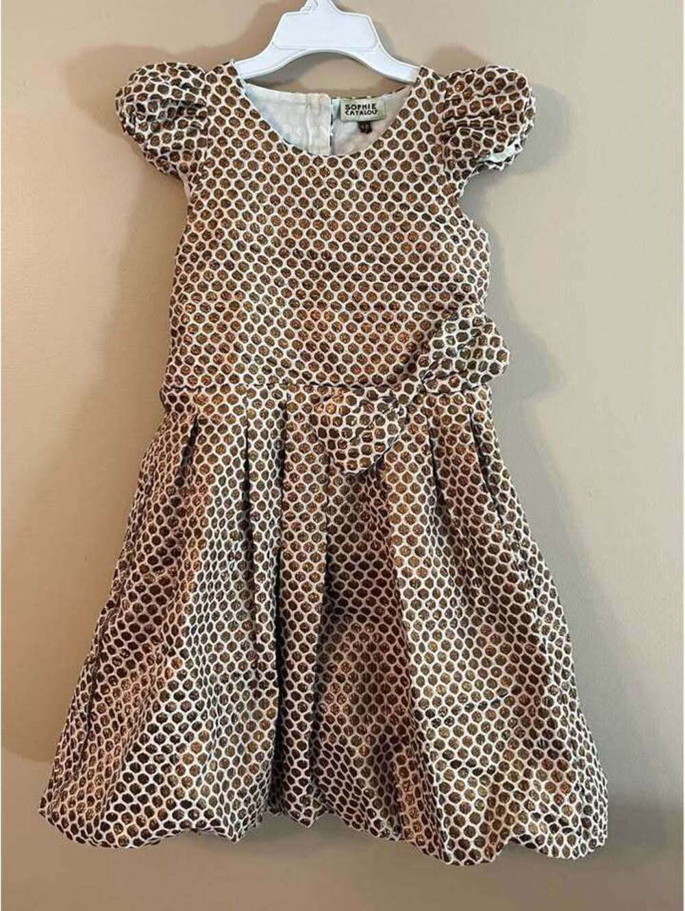 Sophie Catalou Girls Gold Metallic Party Dress Size 9-10